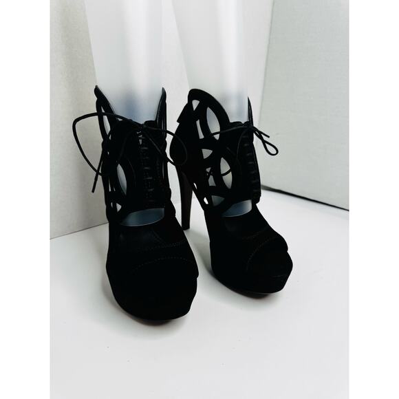 Louis Vuitton Black Suede Monogram Cut-Out Platform Sandals 120mm Heel Size 38 - Picture 12 of 14
